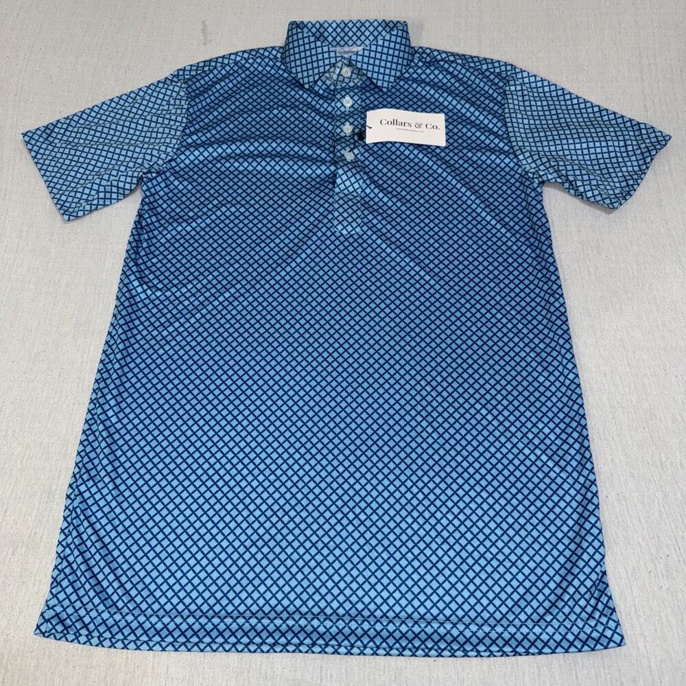 Collars and Co Golf Short Sleeve Blue Geometric Button Up Small Preppy NWT